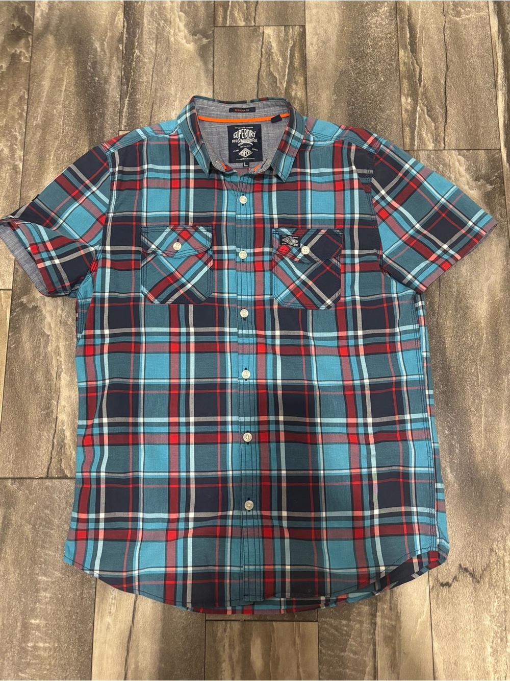 Men's Superdry Plaid Short Sleeve Button Up Plaid Shirt L